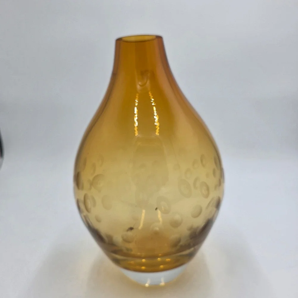 Krosno Poland Amber Bubble Glass‎ Vase Crate Barrel Morocco Decorative Accent